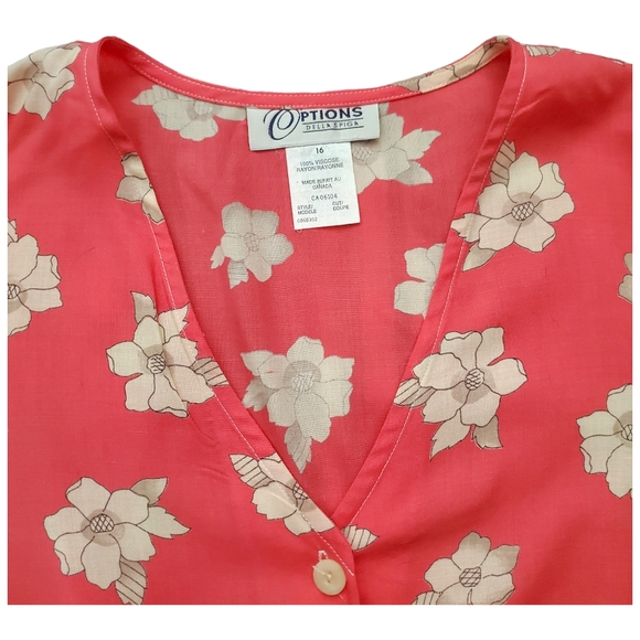 90s skirt shirt floral light v-neck short sleeve midi stretch A-line coral wm 16 - Picture 6 of 11